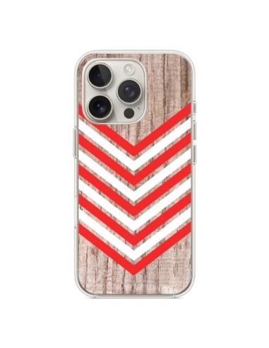 Coque iPhone 16 Pro Tribal Aztèque Bois Wood Flèche Rouge Blanc - Laetitia