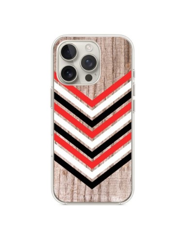 Coque iPhone 16 Pro Tribal Aztèque Bois Wood Flèche Rouge Blanc Noir - Laetitia