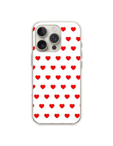 Coque iPhone 16 Pro Coeurs Rouges Fond Blanc - Laetitia