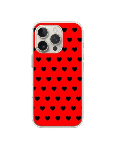 Coque iPhone 16 Pro Coeurs Noirs Fond Rouge - Laetitia