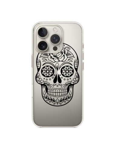 Coque iPhone 16 Pro Tête de Mort Mexicaine Noir Transparente - Laetitia