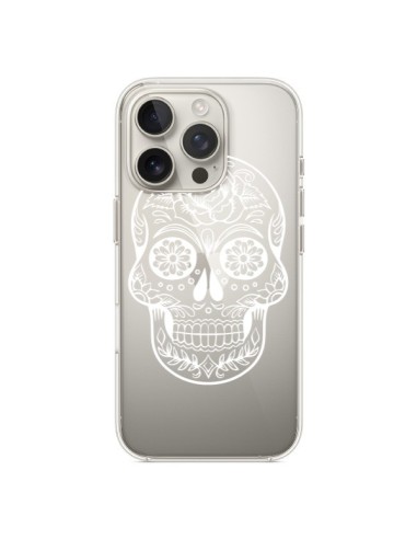 Coque iPhone 16 Pro Tête de Mort Mexicaine Blanche Transparente - Laetitia