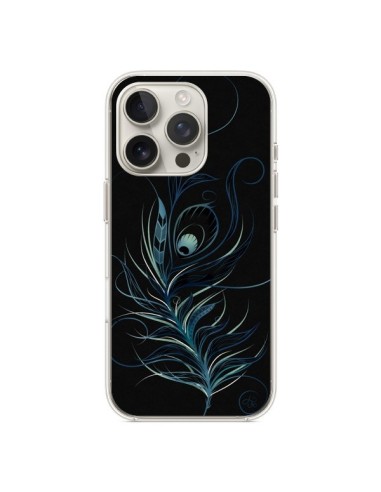 Coque iPhone 16 Pro Feather Plume Noir Bleu - LouJah