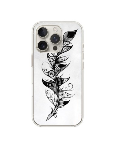 Coque iPhone 16 Pro Feather Plume Noir et Blanc - LouJah