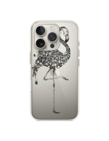 Coque iPhone 16 Pro Flamant Rose Poétique Transparente - LouJah