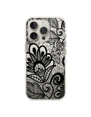 Coque iPhone 16 Pro Lace Fleur Flower Noir Transparente - Petit Griffin