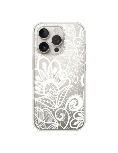 Coque iPhone 16 Pro Lace Fleur Flower Blanc Transparente - Petit Griffin