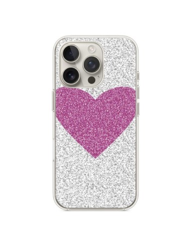 Coque iPhone 16 Pro Coeur Rose Argent Love - Mary Nesrala