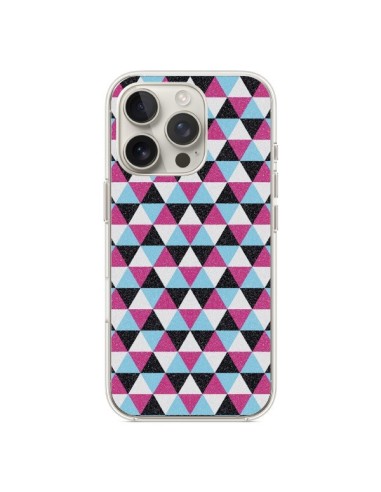 Coque iPhone 16 Pro Azteque Triangles Rose Bleu Gris - Mary Nesrala