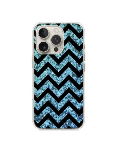 Coque iPhone 16 Pro Chevron Aqua Sparkle Triangle Azteque - Mary Nesrala