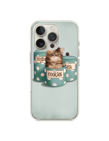 Coque iPhone 16 Pro Chaton Chat Kitten Boite Cookies Pois - Maryline Cazenave