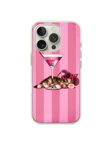 Coque iPhone 16 Pro Chaton Chat Kitten Cocktail Lunettes Coeur - Maryline Cazenave