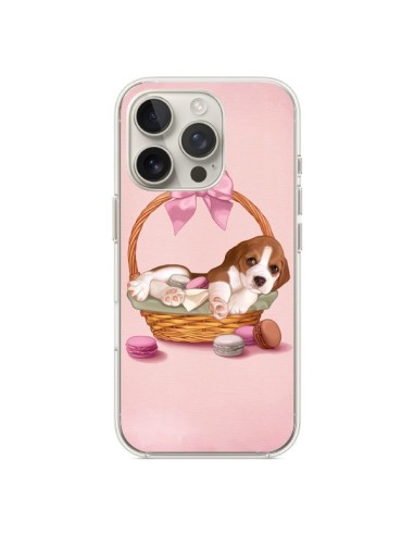 Coque iPhone 16 Pro Chien Dog Panier Noeud Papillon Macarons - Maryline Cazenave