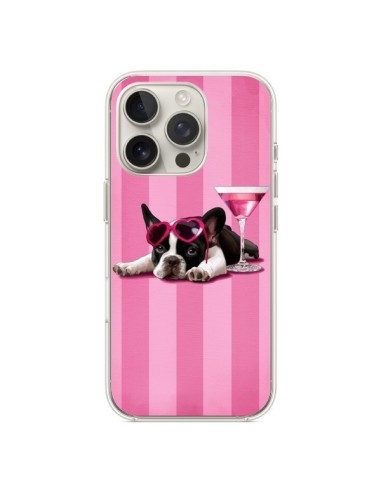 Coque iPhone 16 Pro Chien Dog Cocktail Lunettes Coeur Rose - Maryline Cazenave