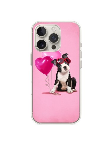 Coque iPhone 16 Pro Chien Dog Ballon Lunettes Coeur Rose - Maryline Cazenave