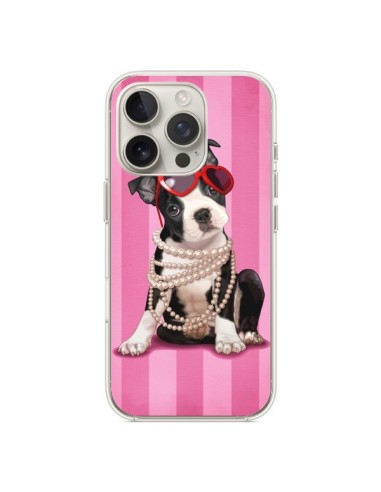 Coque iPhone 16 Pro Chien Dog Fashion Collier Perles Lunettes Coeur - Maryline Cazenave