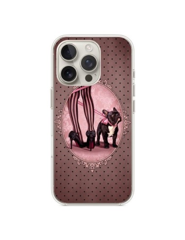 Coque iPhone 16 Pro Lady Jambes Chien Dog Rose Pois Noir - Maryline Cazenave