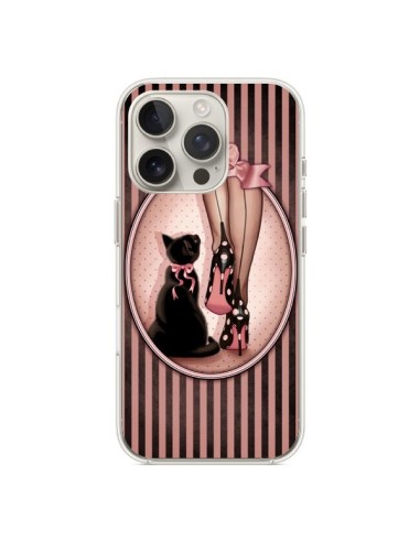 Coque iPhone 16 Pro Lady Chat Noeud Papillon Pois Chaussures - Maryline Cazenave