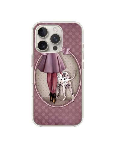 Coque iPhone 16 Pro Lady Chien Dog Dalmatien Robe Pois - Maryline Cazenave