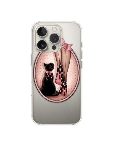 Coque iPhone 16 Pro Lady Chat Noeud Papillon Pois Chaussures Transparente - Maryline Cazenave