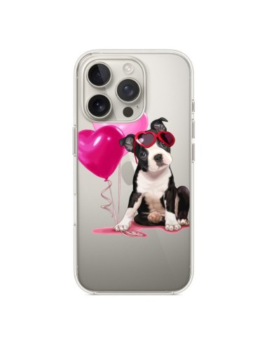 Coque iPhone 16 Pro Chien Dog Ballon Lunettes Coeur Rose Transparente - Maryline Cazenave