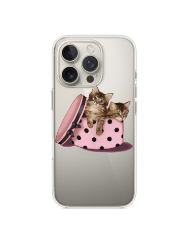 Coque iPhone 16 Pro Chaton Chat Kitten Boite Pois Transparente - Maryline Cazenave