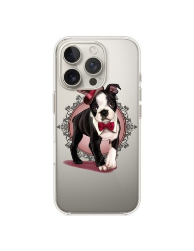 Coque iPhone 16 Pro Chien Bulldog Dog Gentleman Noeud Papillon Chapeau Transparente - Maryline Cazenave