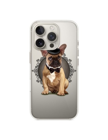 Coque iPhone 16 Pro Chien Bulldog Noeud Papillon Chapeau Transparente - Maryline Cazenave