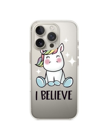 Coque iPhone 16 Pro Licorne I Believe Transparente - Maryline Cazenave