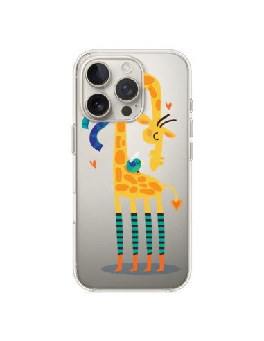 Coque iPhone 16 Pro L'oiseau et la Girafe Amour Love Transparente - Maria Jose Da Luz