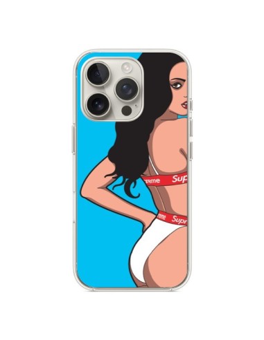 Coque iPhone 16 Pro Pop Art Femme Bleu - Mikadololo