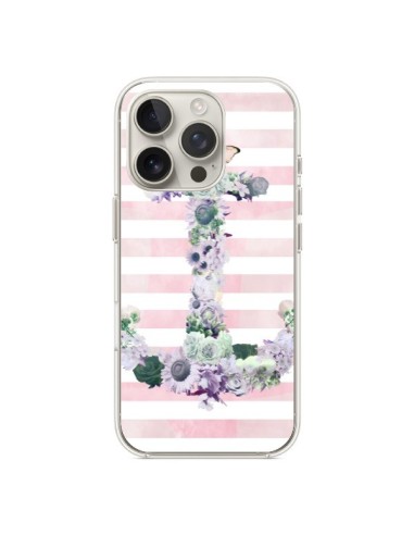 Coque iPhone 16 Pro Ancre Rose Fleurs Navire - Monica Martinez