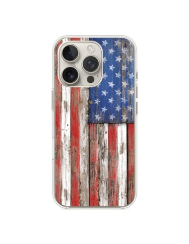 Coque iPhone 16 Pro Drapeau USA Vintage Bois Wood - Maximilian San