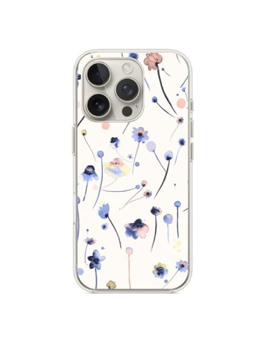 Coque iPhone 16 Pro Blue Soft Flowers - Ninola Design