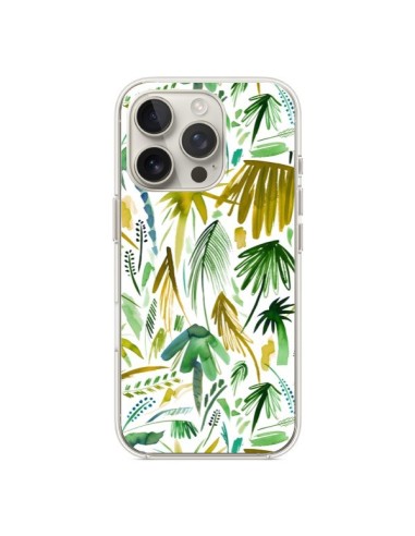 Coque iPhone 16 Pro Brushstrokes Tropical Palms Green - Ninola Design