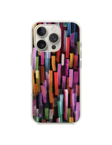 Coque iPhone 16 Pro Colorful Brushstrokes Black - Ninola Design