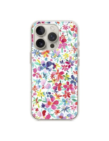 Coque iPhone 16 Pro Colorful Flowers Petals Blue - Ninola Design