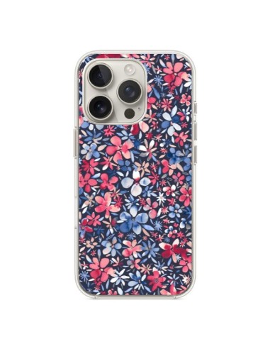 Coque iPhone 16 Pro Colorful Little Flowers Navy - Ninola Design