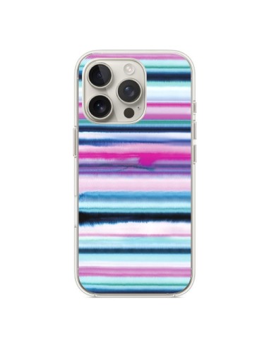 Coque iPhone 16 Pro Degrade Stripes Watercolor Pink - Ninola Design