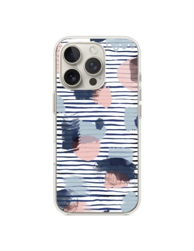 Coque iPhone 16 Pro Watercolor Stains Stripes Navy - Ninola Design