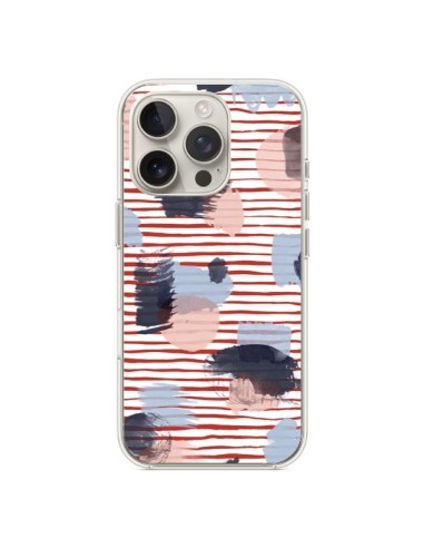 Coque iPhone 16 Pro Watercolor Stains Stripes Red - Ninola Design