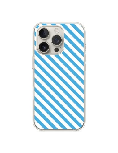 Coque iPhone 16 Pro Bonbon Candy Bleue et Blanche Rayée - Nico