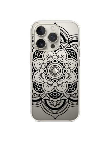 Coque iPhone 16 Pro Mandala Noir Azteque Transparente - Nico