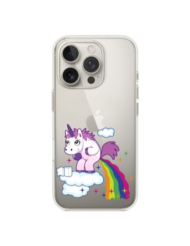 Coque iPhone 16 Pro Licorne Caca Arc en Ciel Transparente - Nico