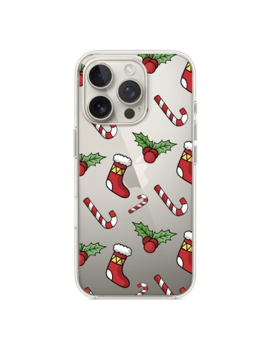 Coque iPhone 16 Pro Chaussette Sucre d'Orge Houx de Noël transparente - Nico