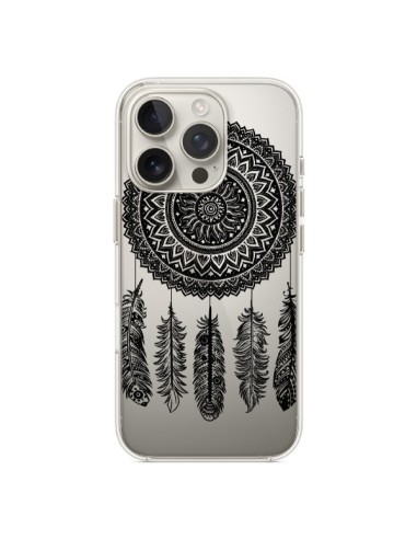 Coque iPhone 16 Pro Mandala attrape rêve noir et blanc transparente - Nico