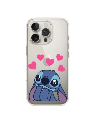 Coque iPhone 16 Pro Mini Stitch de Lilo et Stitch in love en coeur transparente - Nico