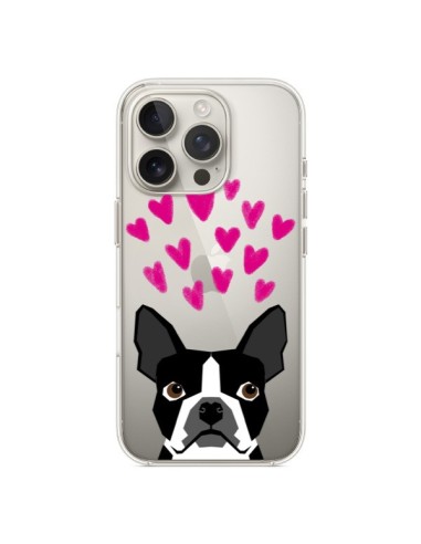 Coque iPhone 16 Pro Boston Terrier Coeurs Chien Transparente - Pet Friendly