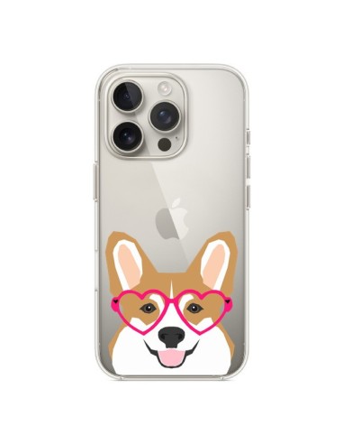 Coque iPhone 16 Pro Chien Marrant Lunettes Coeurs Transparente - Pet Friendly