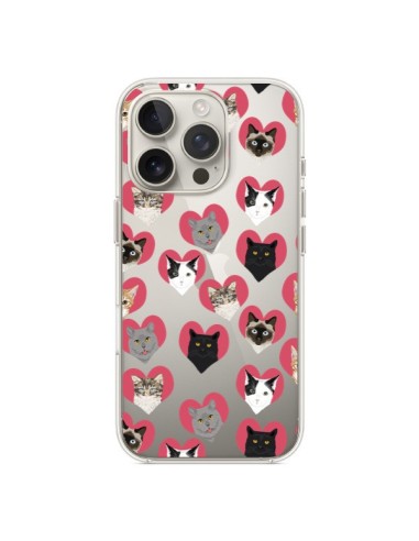 Coque iPhone 16 Pro Chats Coeurs Transparente - Pet Friendly